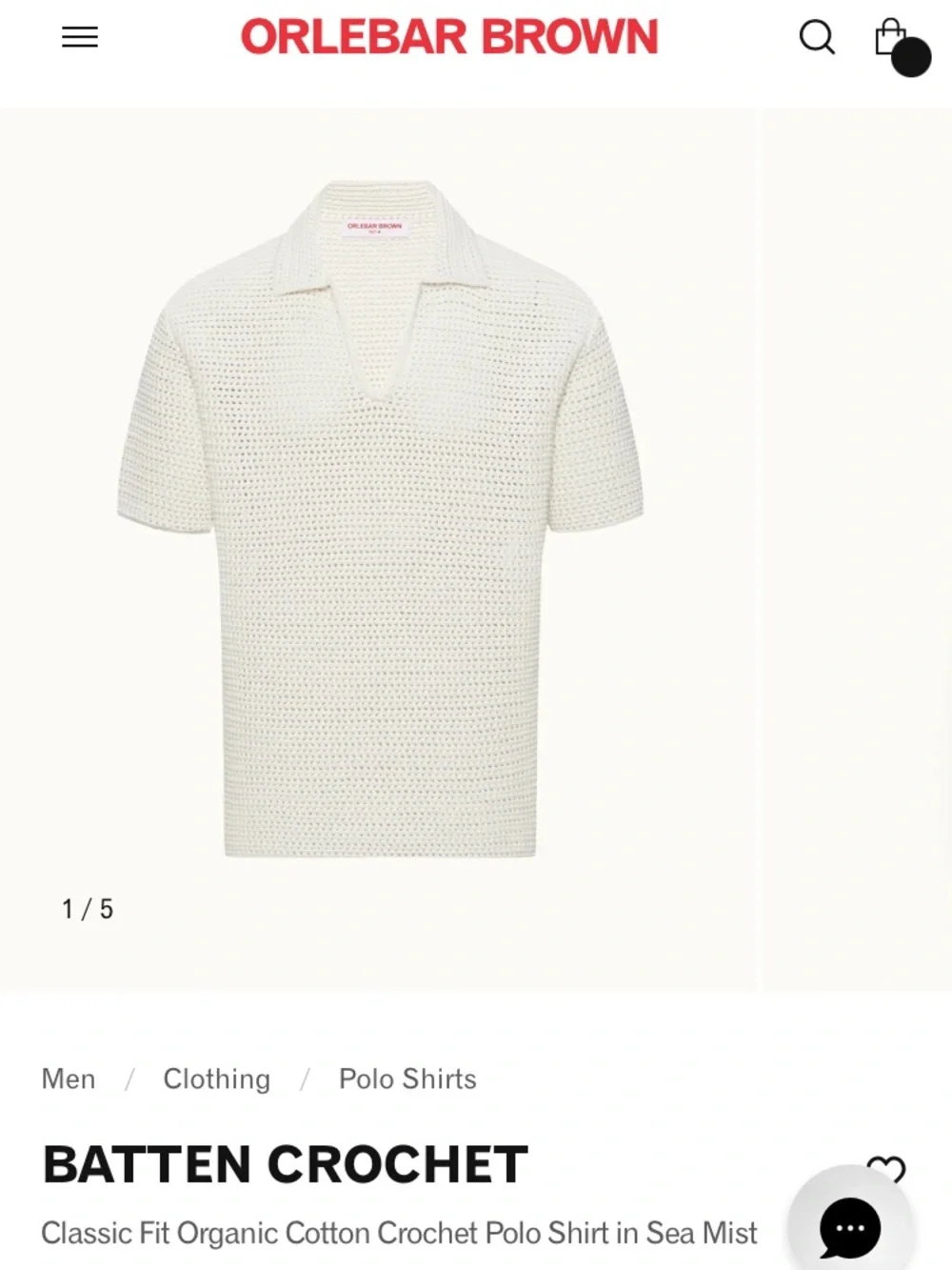Orlebar Brown Batten Crochet Classic Fit Crochet Polo Shirt in Sea Mist Size L